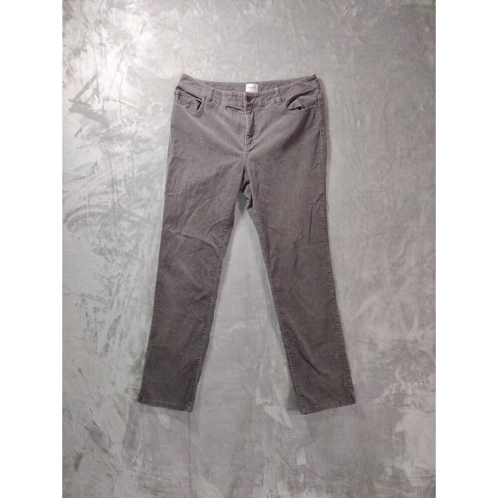 Chicos Corduroy Pants Womens Gray 1.5/12 Straight Boho Retro Casual Office